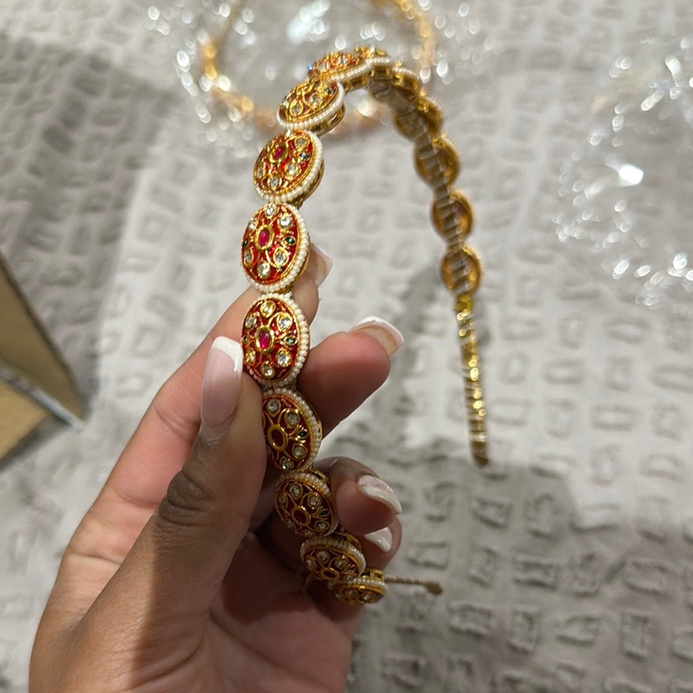 Gold-Tone Red Crystal Floral Headband